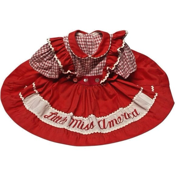 Vtg Little Miss America Full Circle Dress Red White Gingham Girl 6 9 months - Picture 1 of 13